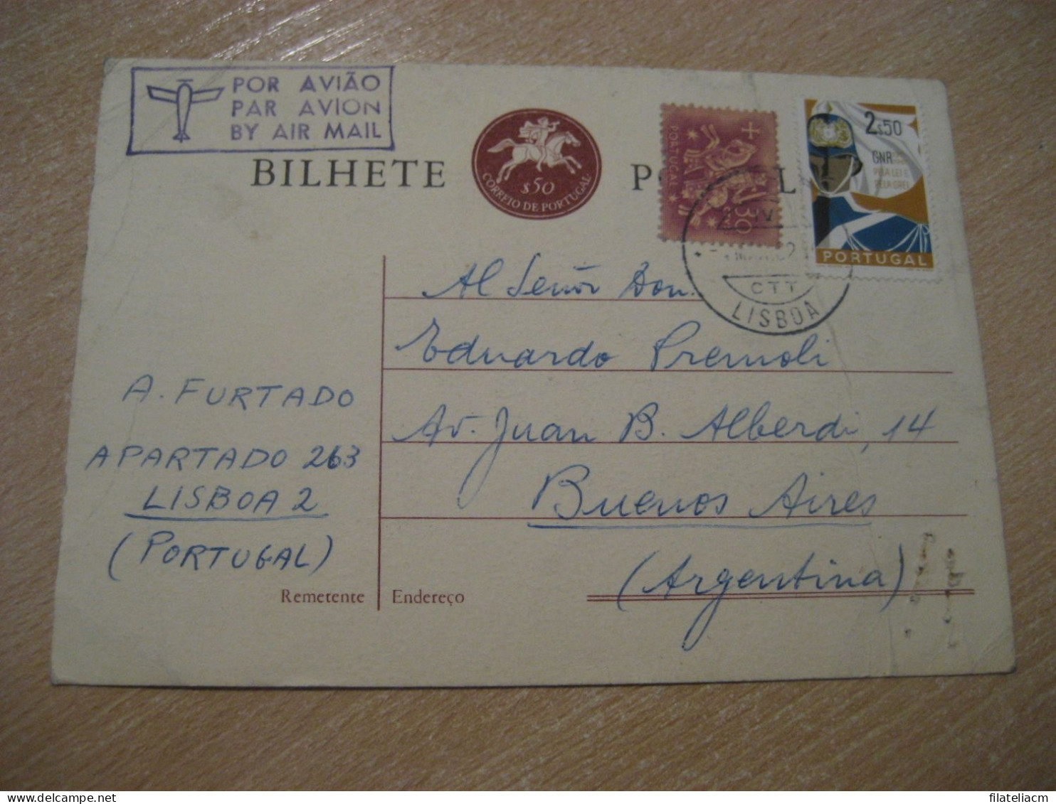 LISBOA 1962 To Buenos Aires Argentina Air Mail Cancel Folded  Bilhete Postal Stationery Card PORTUGAL - Covers & Documents