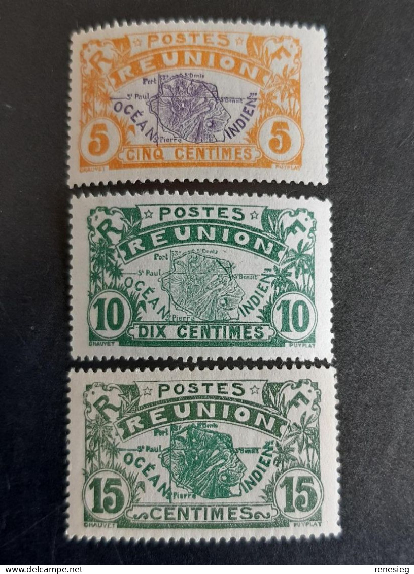 Réunion 1922-1926 Yvert 84, 85, 86 MH - Nuevos