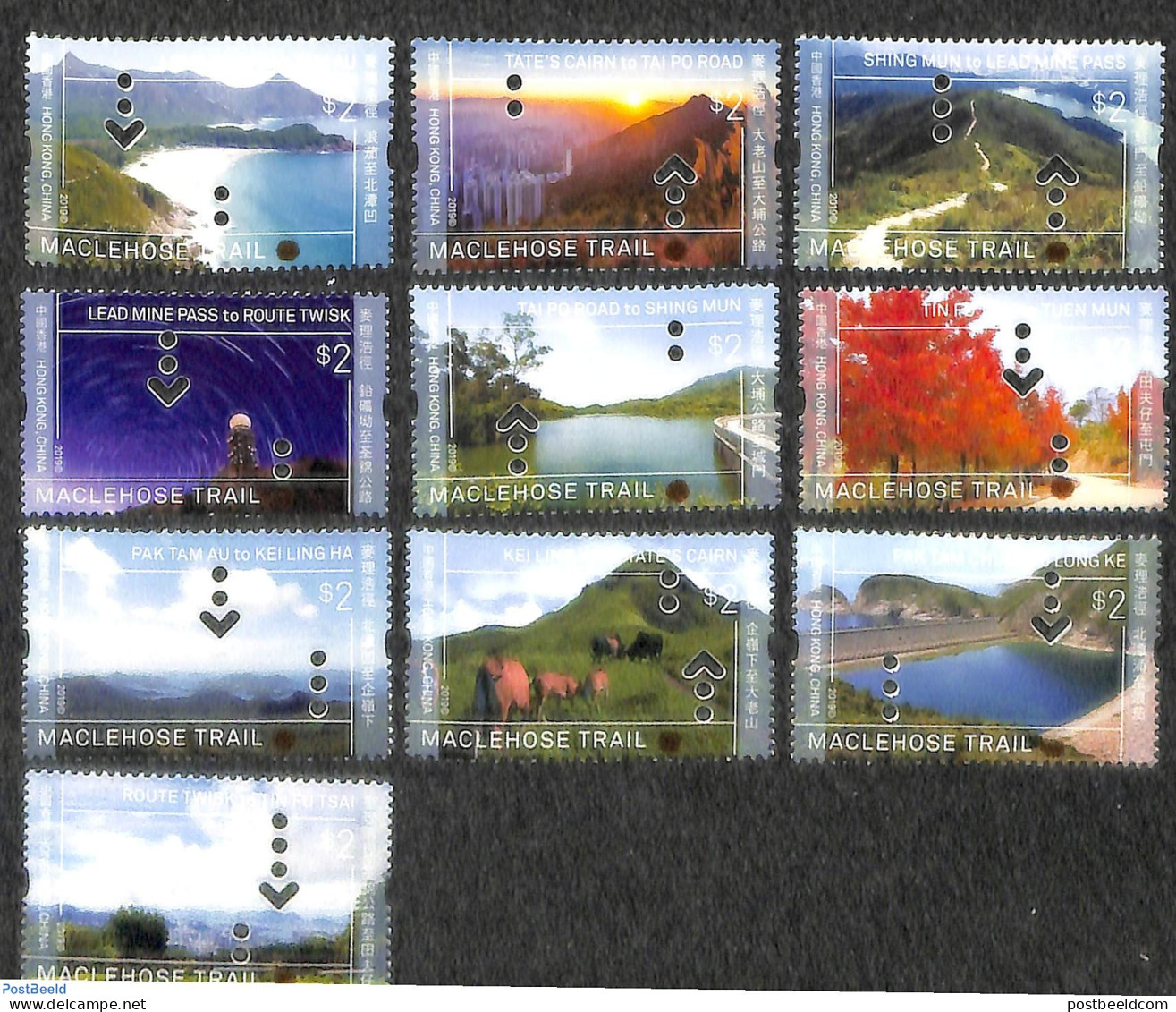 Hong Kong 2019 Maclehose Hiking Trail 10v, Mint NH, Various - Tourism - Unused Stamps