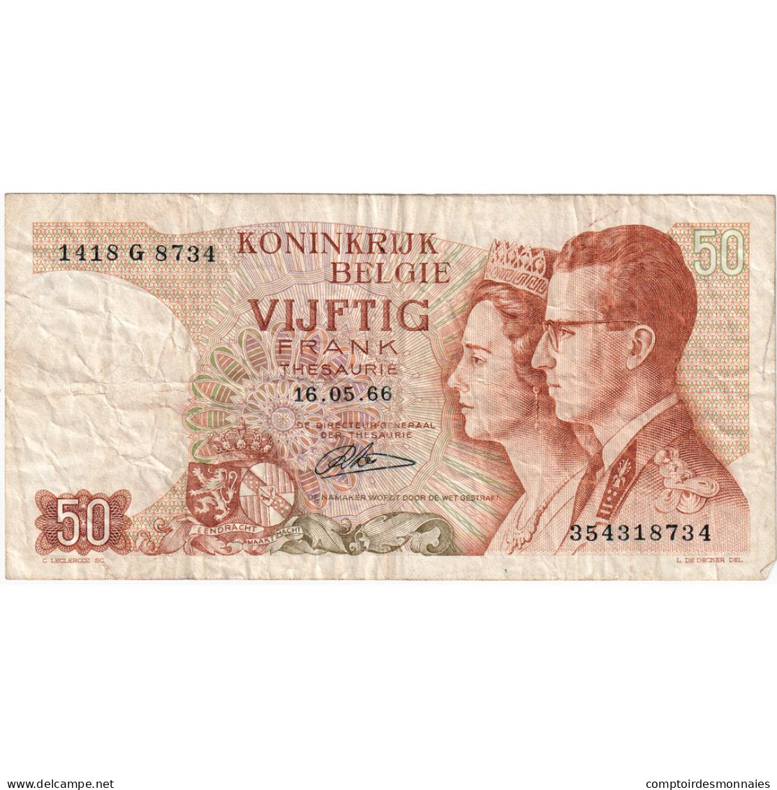 Belgique, 50 Francs, 1966, 1966-05-16, KM:139, TB - 50 Francs
