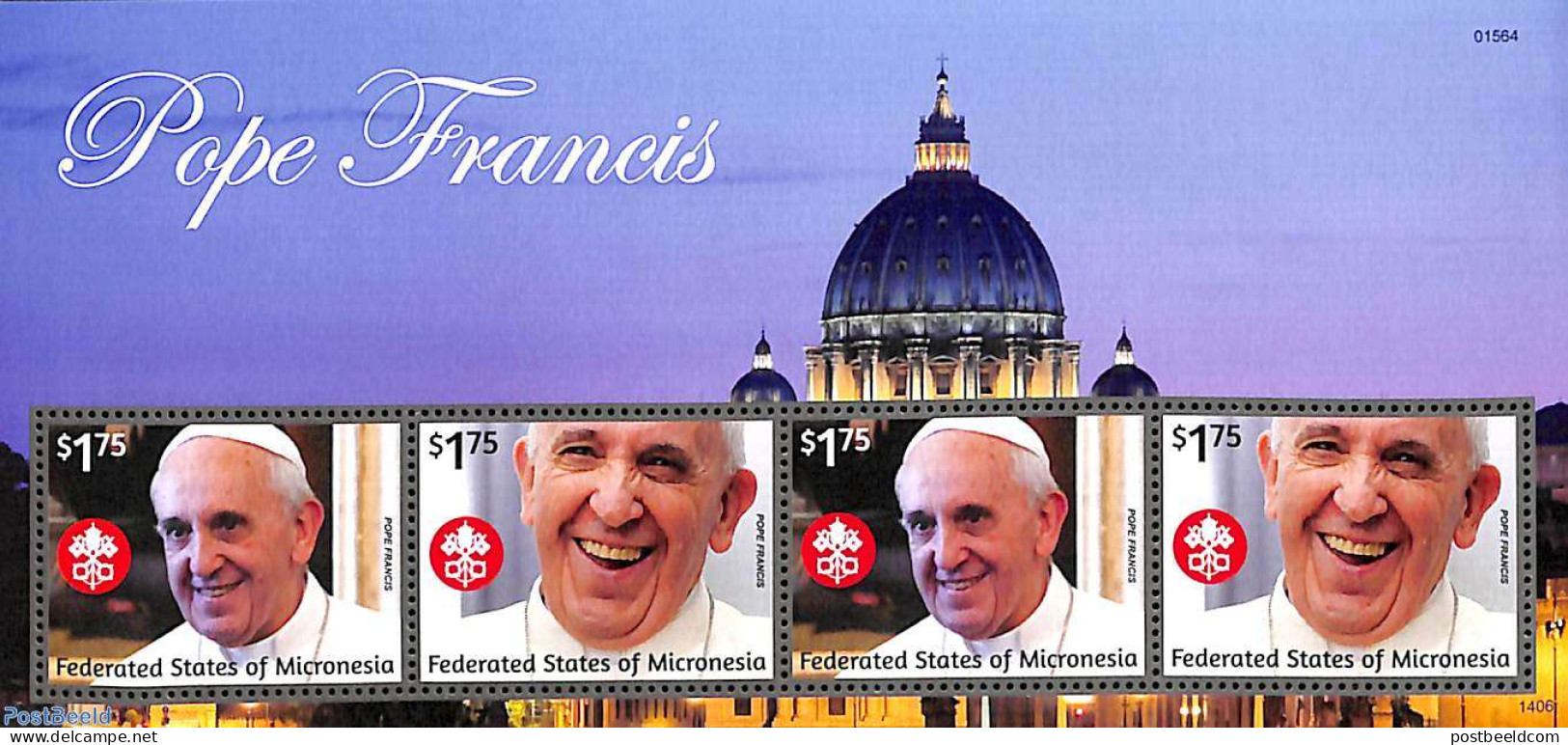 Micronesia 2014 Pope Francis 2x2v M/s, Mint NH, Religion - Pope - Religion - Popes