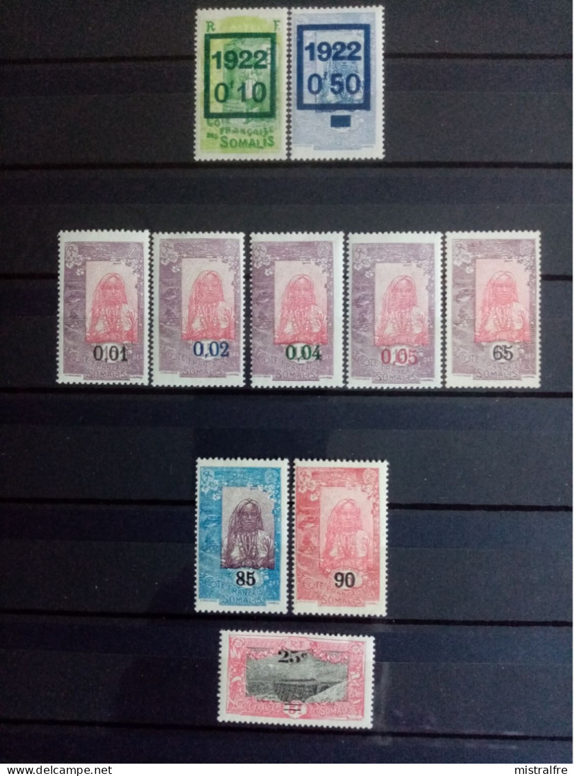 Côte Des SOMALIES. 1922 - 1927.Surchargés N° 101 à 116. 11 NEUFS ++ / +  Côte YT 2022 : 25,50  € - Unused Stamps