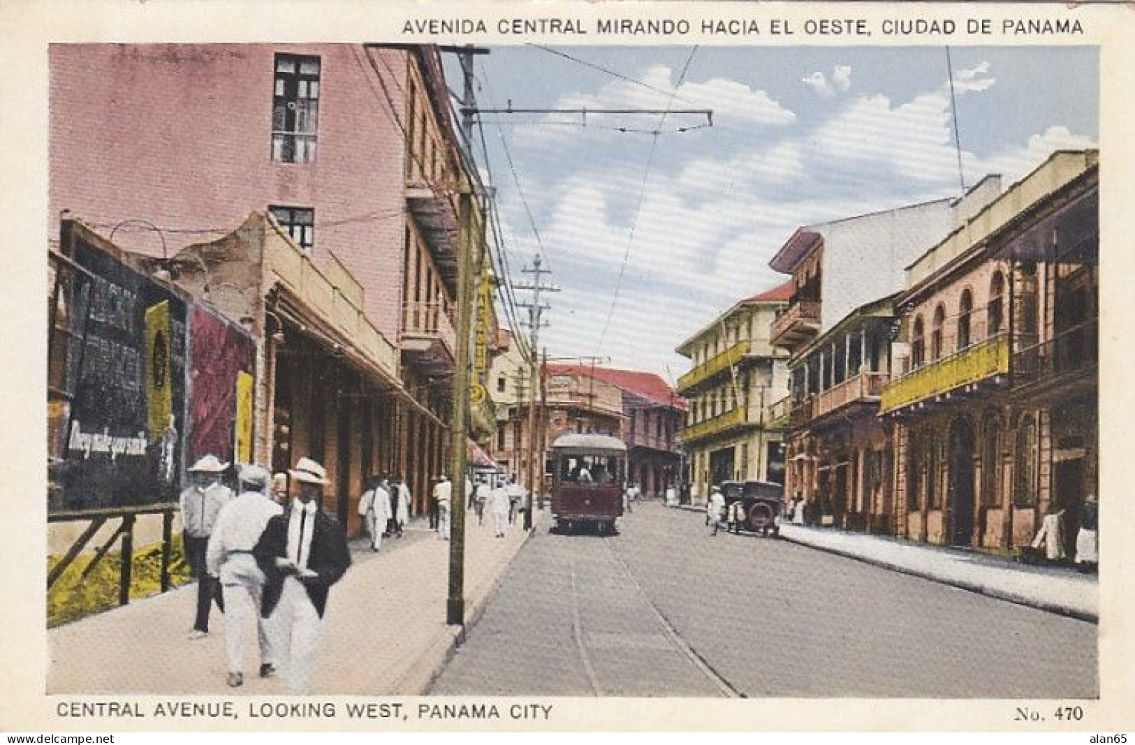 Panama City Panama, Central Avenue Street Scene, Street Car, Billboard, C1900s/10s Vintage Postcard - Panamá