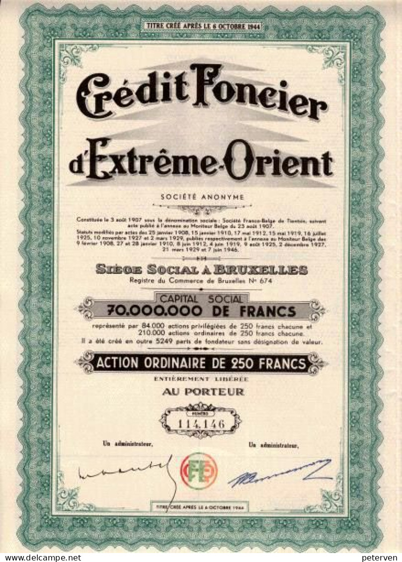 CRÉDIT FONCIER D'EXTRÊME-ORIENT; Set Of Five Shares - Asia