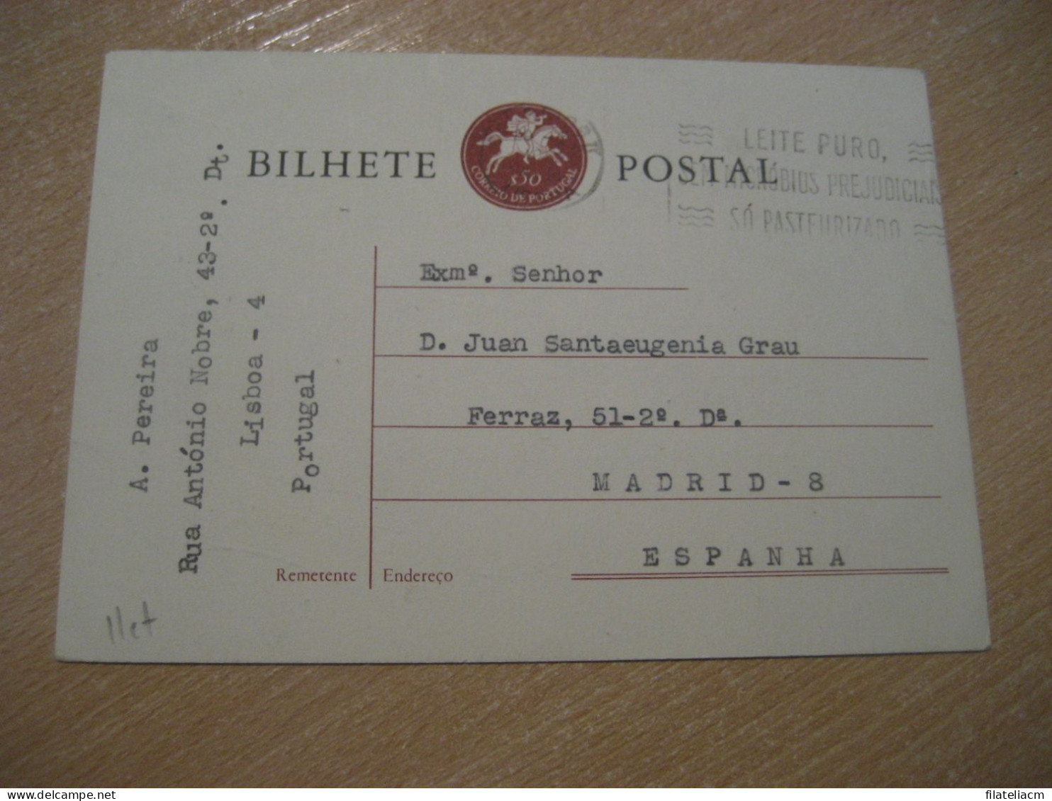 LISBOA 1961 To Madrid Spain Leite Milk Chemical Microbiology Pasteurization Cancel Bilhete Postal Stationery PORTUGAL - Ernährung