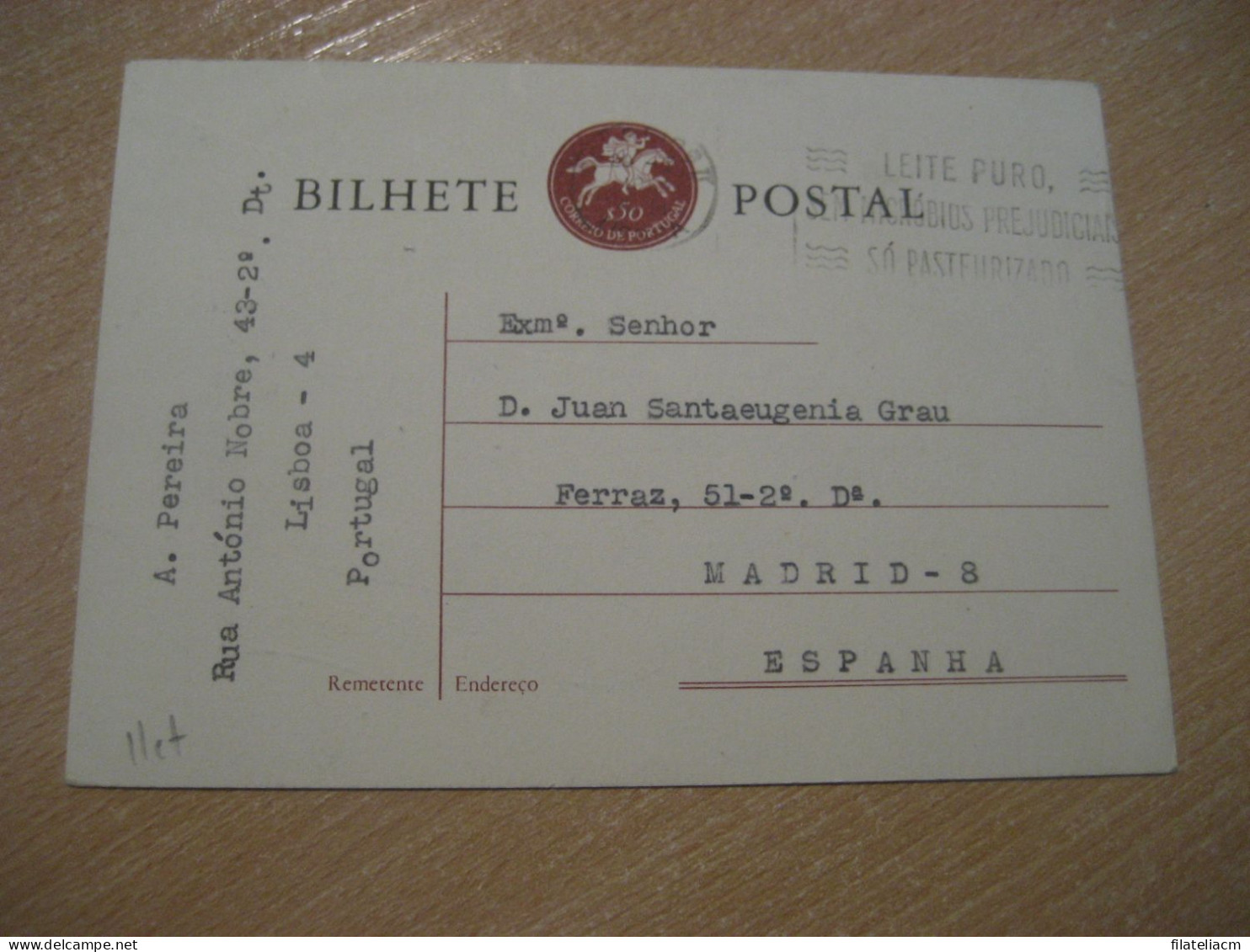 LISBOA 1961 To Madrid Spain Leite Milk Chemical Microbiology Pasteurization Cancel Bilhete Postal Stationery PORTUGAL - Alimentazione