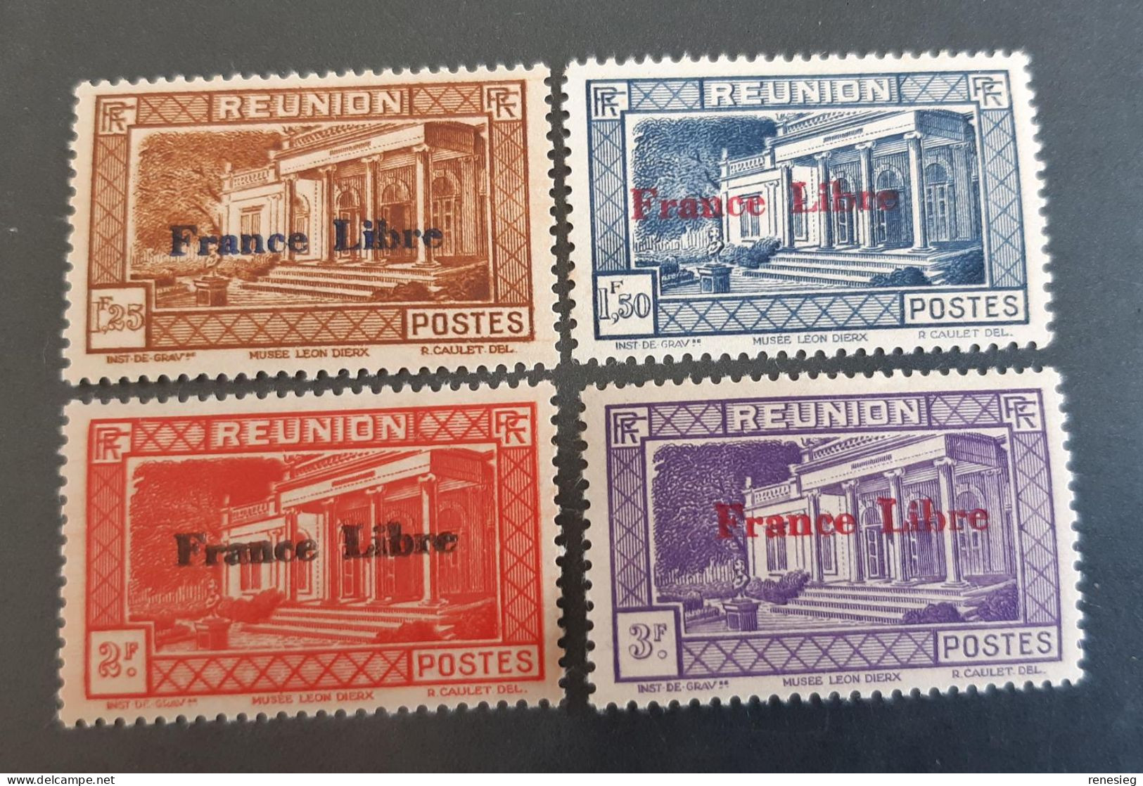 Réunion 1943 Yvert 207, 209, 211, 212 MH - Nuevos