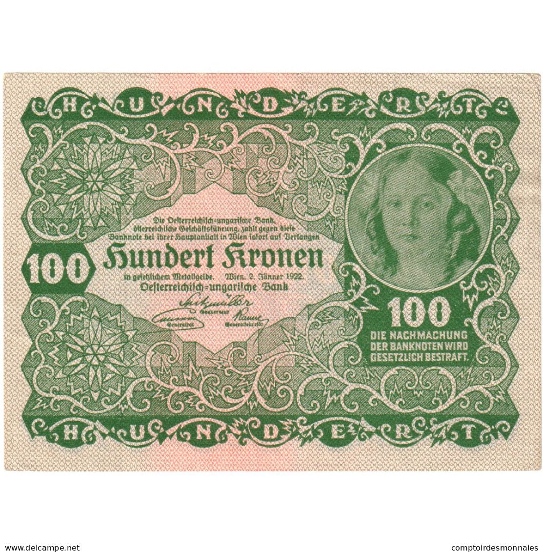 Autriche, 100 Kronen, 1922, 1922-01-02, KM:77, TTB - Austria