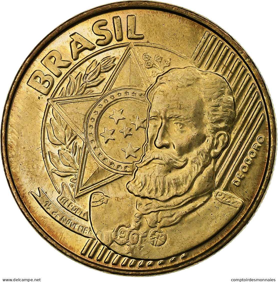 Brésil, 25 Centavos, 1999, Bronze Plated Steel, SUP, KM:650 - Brazilië