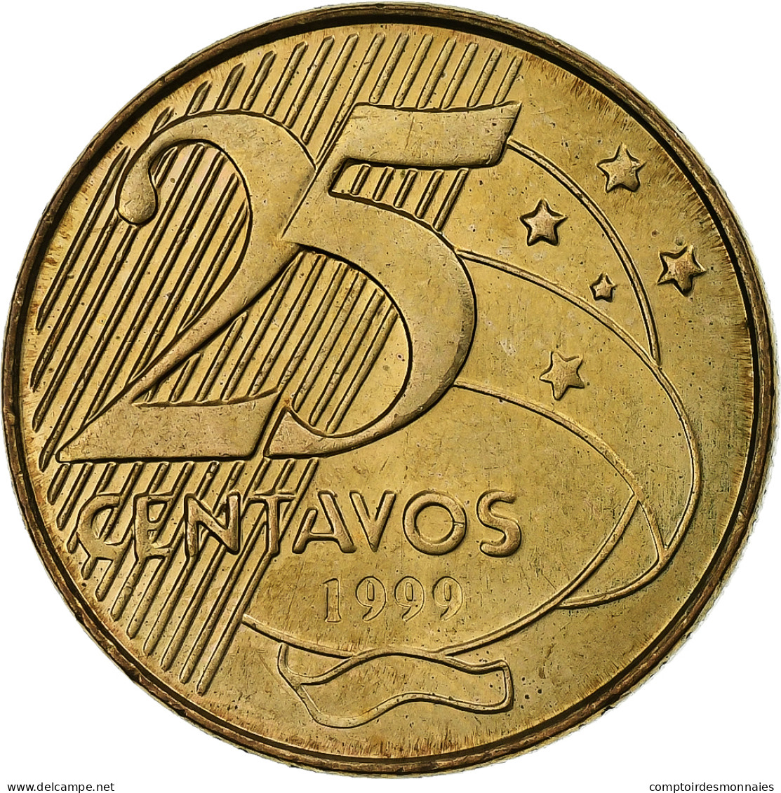 Brésil, 25 Centavos, 1999, Bronze Plated Steel, SUP, KM:650 - Brazil