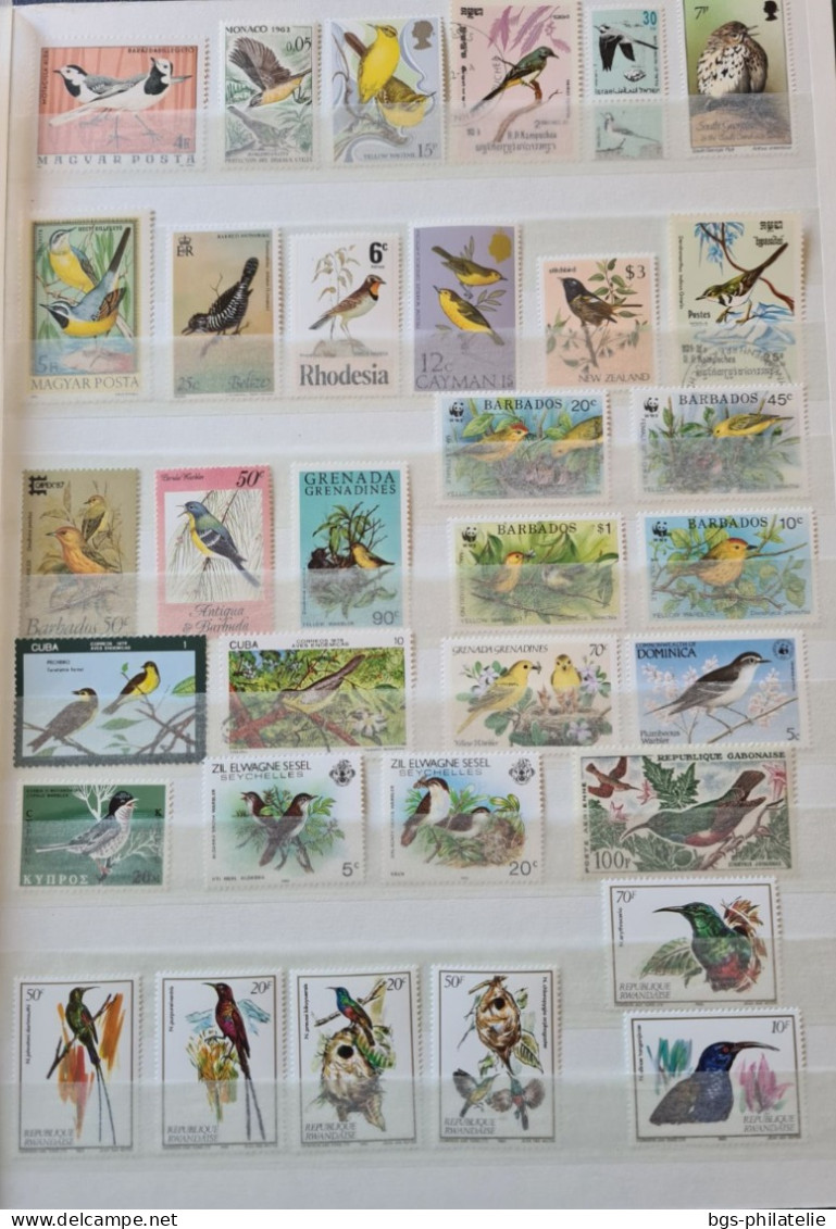 Collection de timbres sur le thème des Oiseaux.