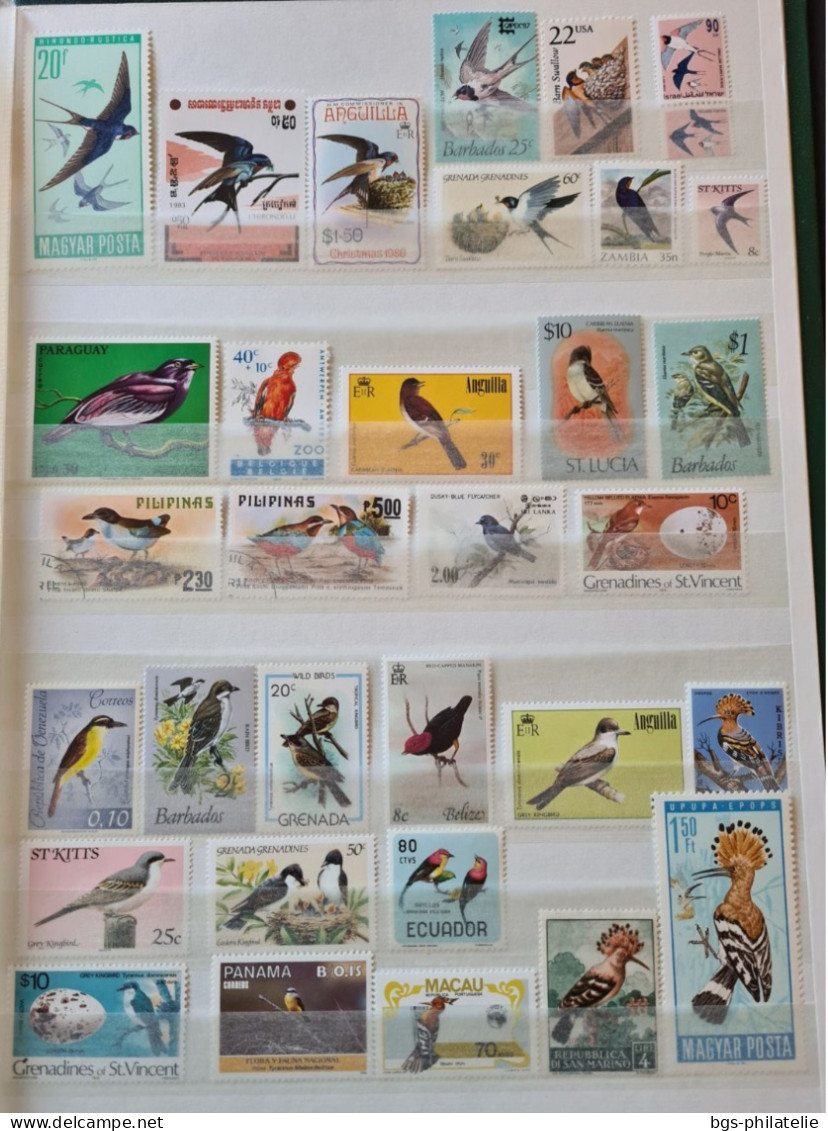 Collection de timbres sur le thème des Oiseaux.