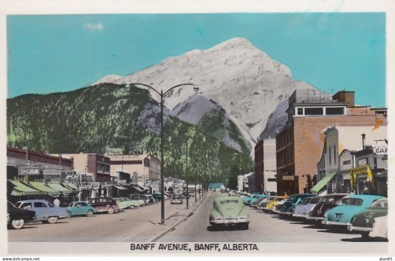 Banff Alberta Canada, Business District Street Scene, Autos, C1950s Vintage Postcard - Banff