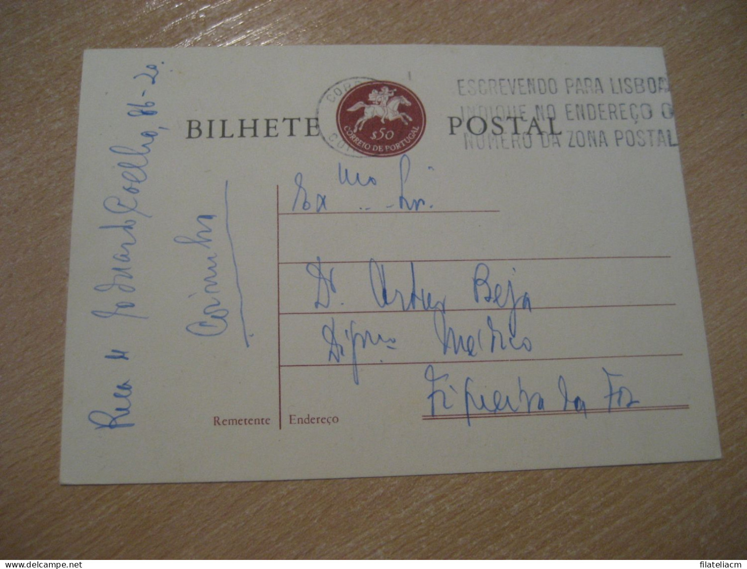 COIMBRA 1961 To Figueira Da Foz Cancel Bilhete Postal Stationery PORTUGAL - Lettres & Documents