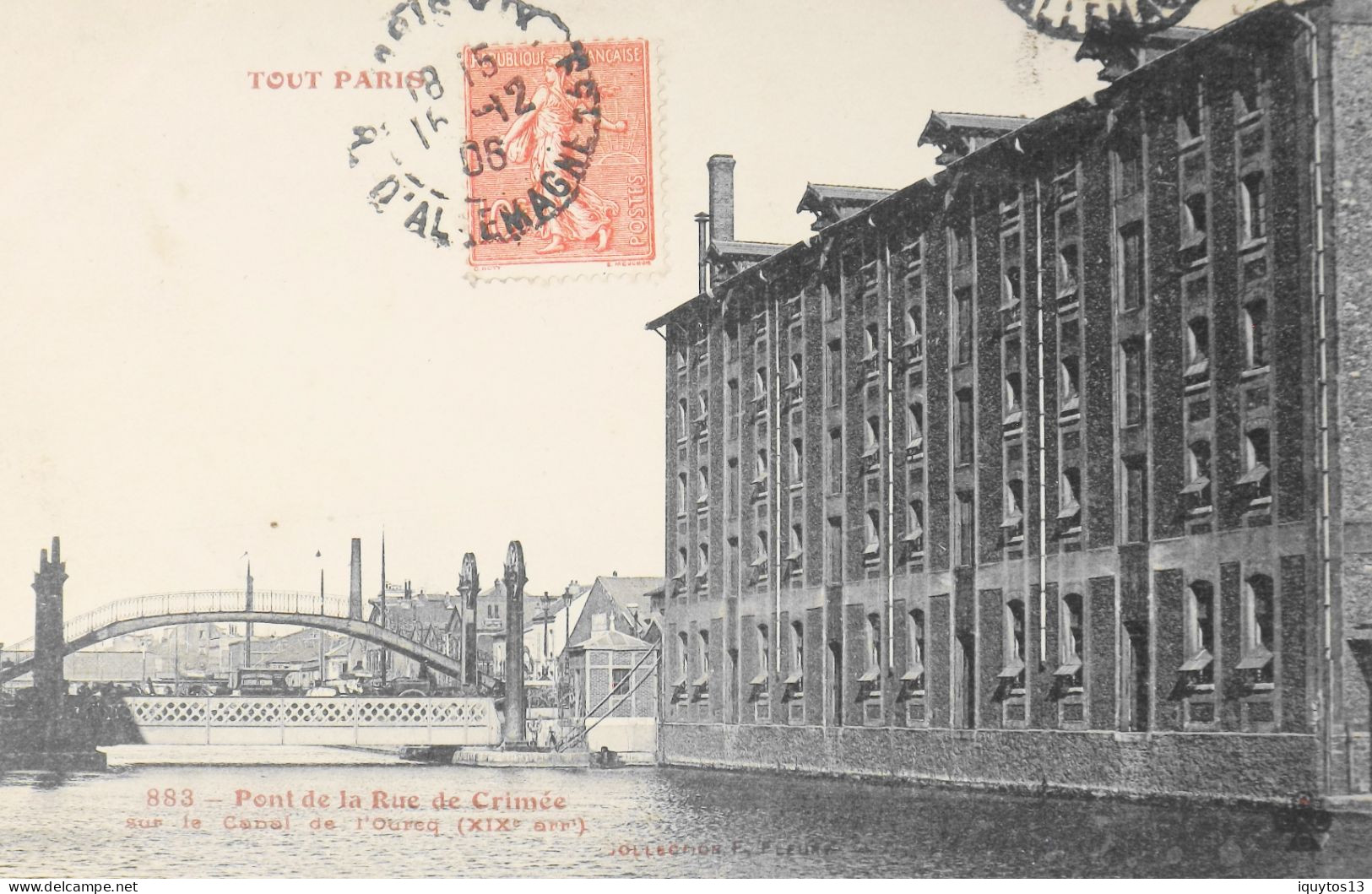 CPA. [75] > TOUT PARIS > N° 883 - Pont De La Rue De Crimée Sur Le Canal De L'Ourcq (XIXe Arrt.) - Coll. F. Fleury - TBE - Arrondissement: 19