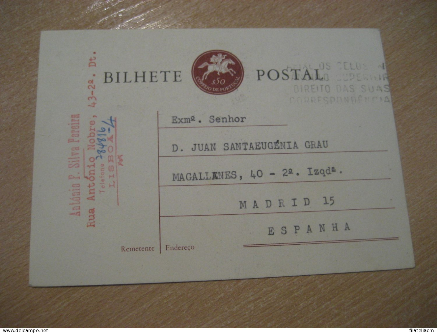 LISBOA 1961 To Madrid Spain Cancel Bilhete Postal Stationery PORTUGAL - Covers & Documents
