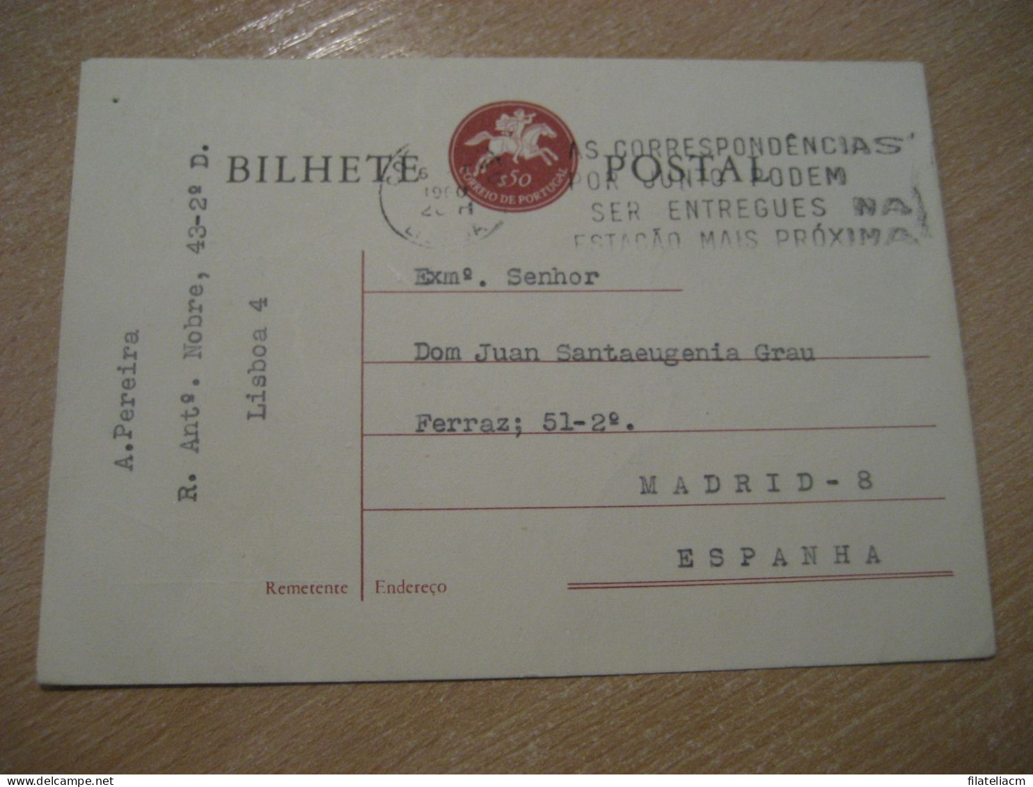 LISBOA 1960 To Madrid Spain Cancel Bilhete Postal Stationery PORTUGAL - Storia Postale