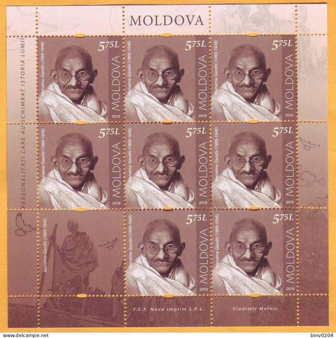 2019 Moldova Moldavie Sheet  Mahatma Gandhi India Mint - Moldova