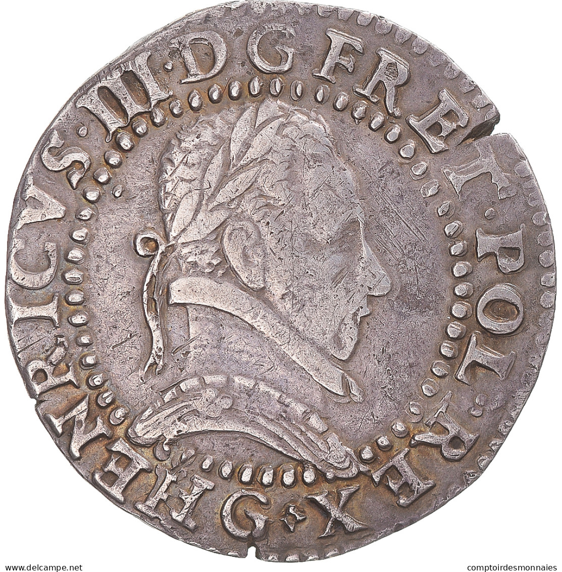 Monnaie, France, Henri III, 1/2 Franc Au Col Plat, 1588, Poitiers, TTB, Argent - 1574-1589 Henri III