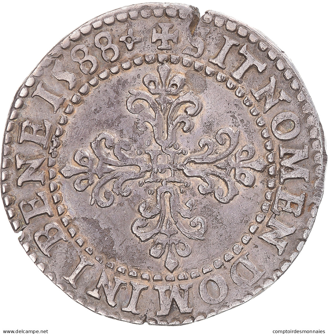 Monnaie, France, Henri III, 1/2 Franc Au Col Plat, 1588, Poitiers, TTB, Argent - 1574-1589 Henry III