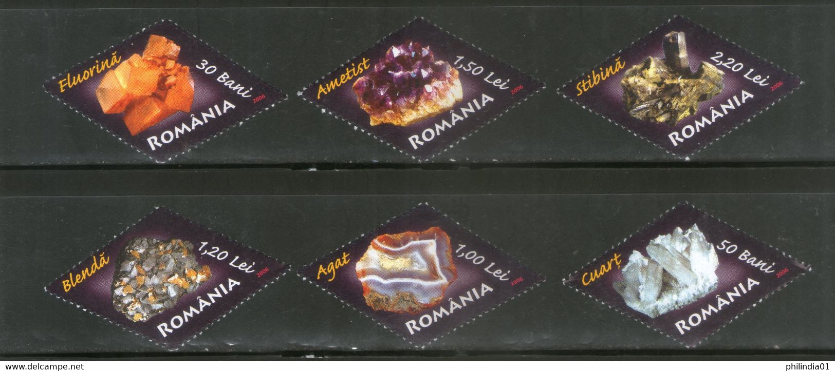 Romania 2006 Minerals Gems Odd Shape Stamp Sc 4852-57 MNH # 937 - Minerali
