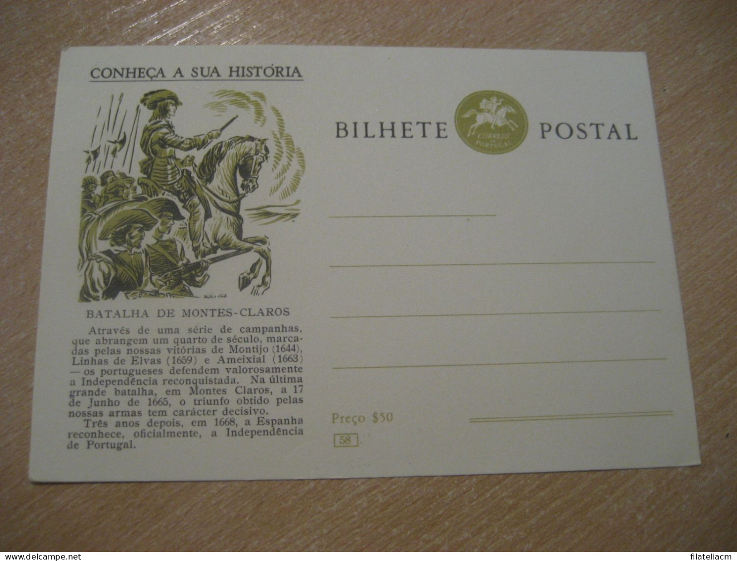 Conheça A Sua Historia Batalha De Montes-Claros Militar War Battle Bilhete Postal Stationery Card PORTUGAL - Postal Stationery