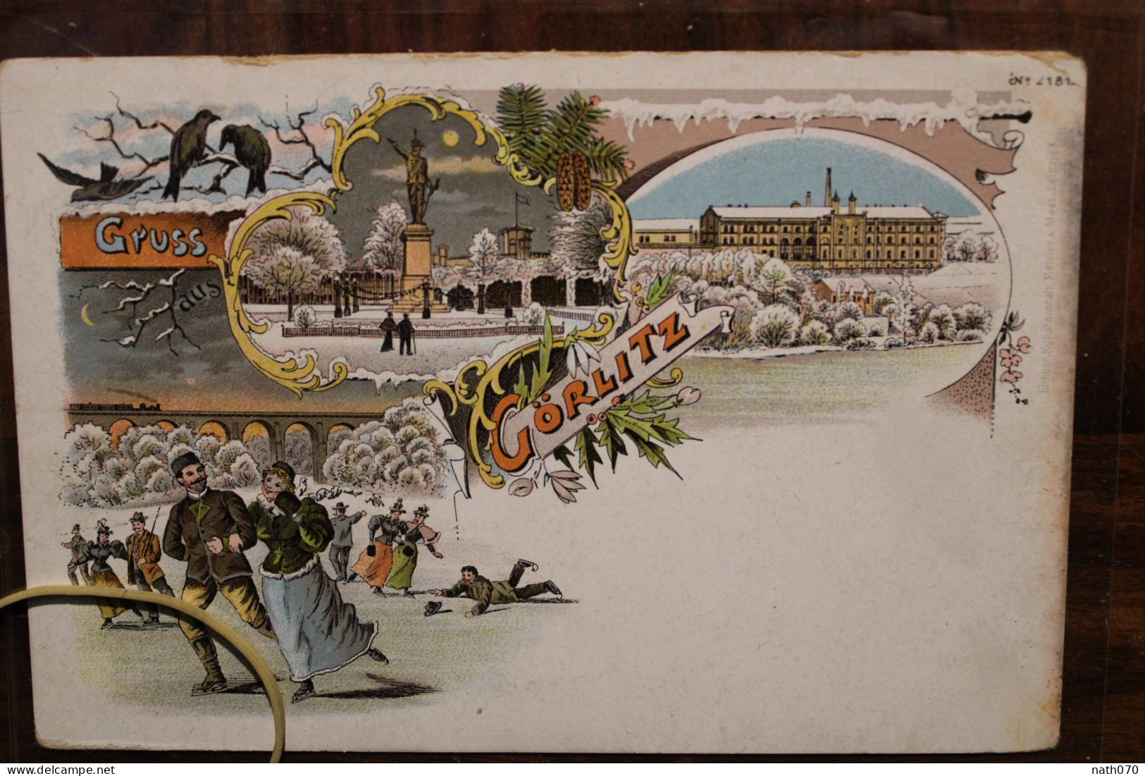 AK 1900's Cpa Gruss Aus Gruß Görlitz Litho Jugendstil Patinage Sur Glace - Goerlitz