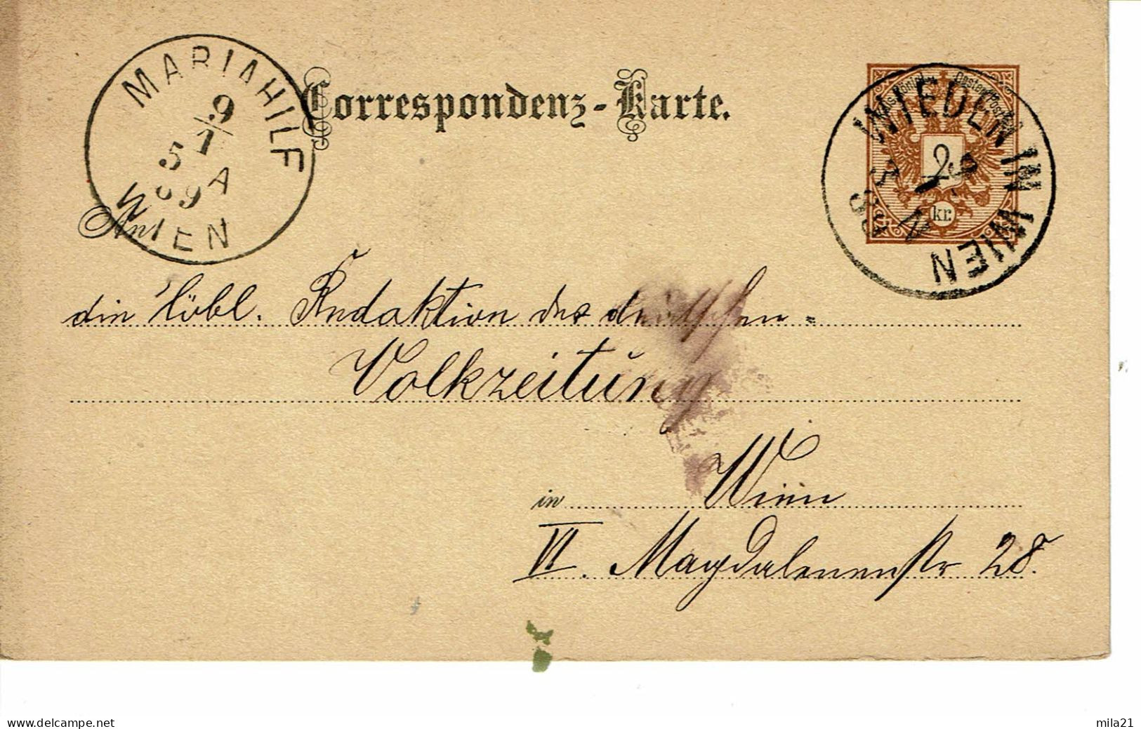 Empire AUTRICHIEN Timbre Type N°40  CORRESPONDENZ KARTE DE 1889 - Briefkaarten