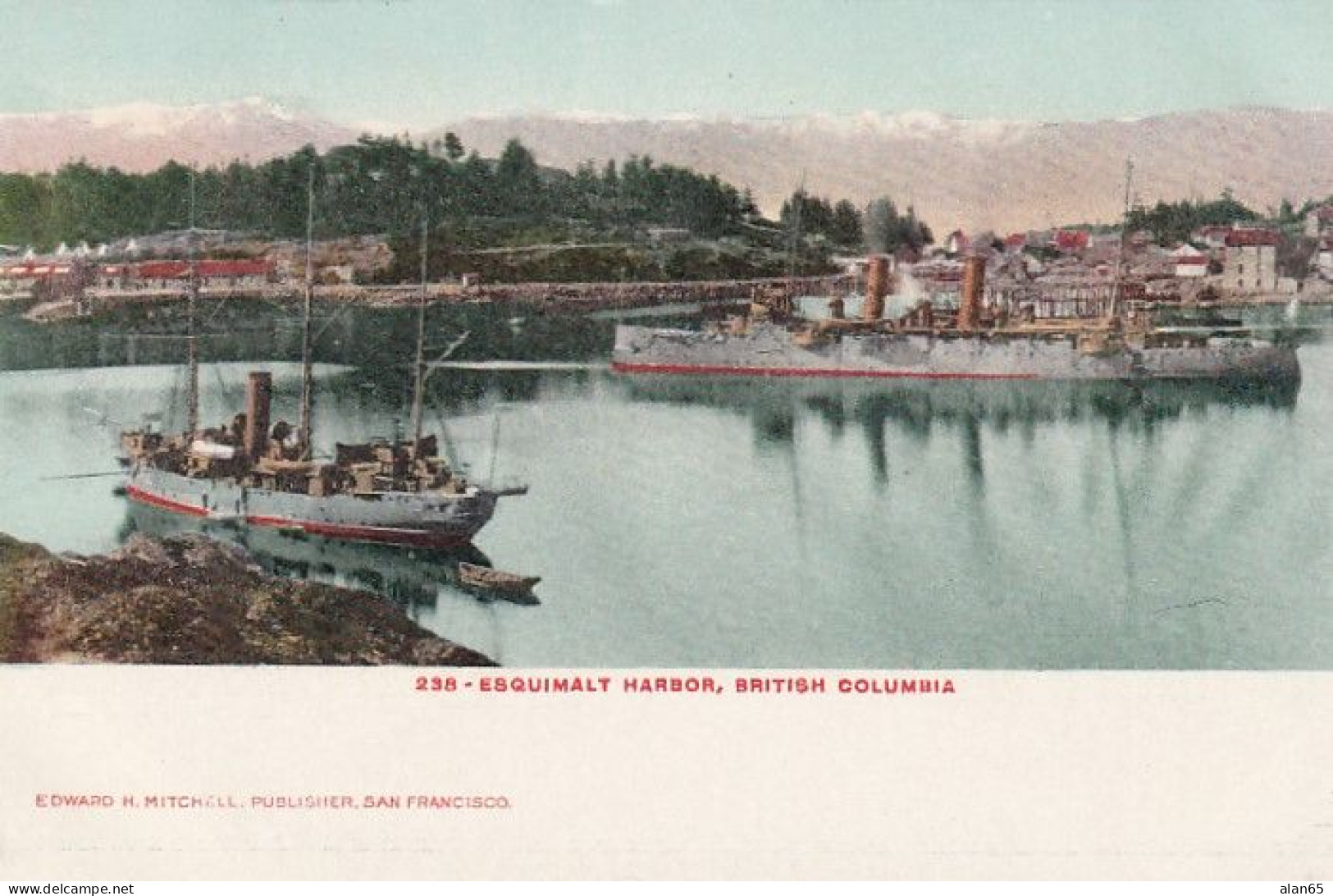 Esquimalt Harbour Near Victoria BC Canada, Warships In Bay C1900s Vintage Postcard - Victoria