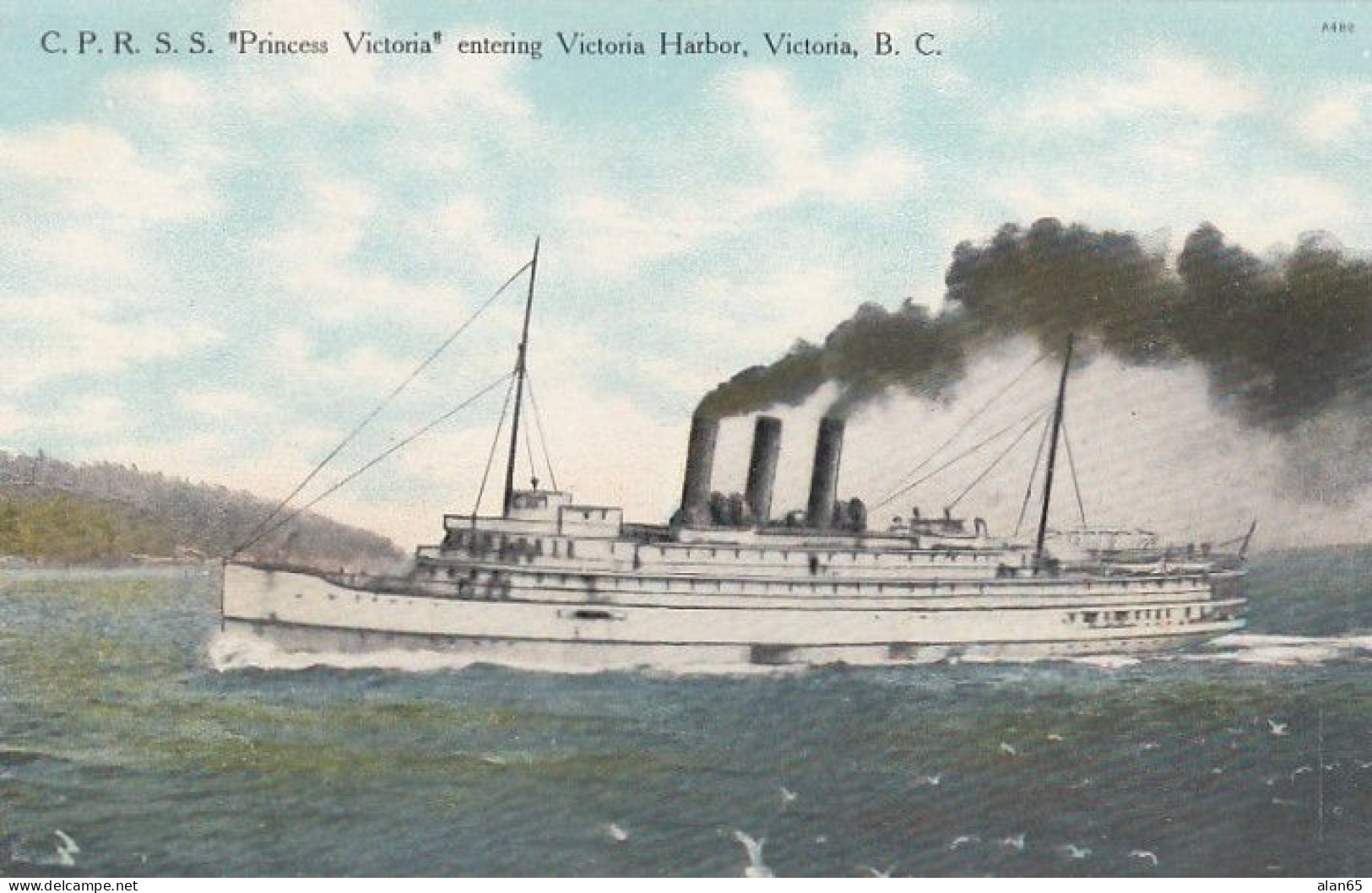 Victoria BC Canada, C.P.R.S.S. 'Princess Victoria' Entering Harbour C1900s/10s Vintage Postcard - Victoria