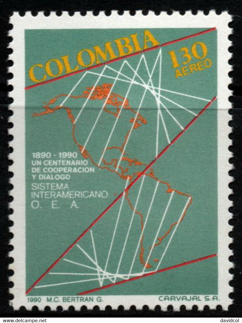 25- KOLUMBIEN - 1990 - MI#:1806 - MNH- OAS – ORGANIZATION OF AMERICAN STATES- MAPS - Colombie