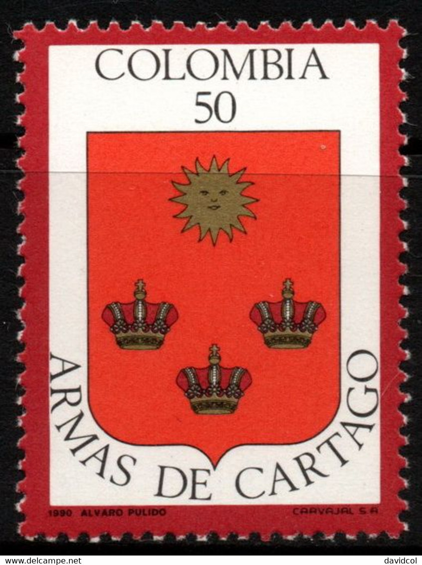 13- KOLUMBIEN - 1990 - MI#:1804 - MNH- COAT OF ARMS- CARTAGO CITY- HERALDIC - Colombie