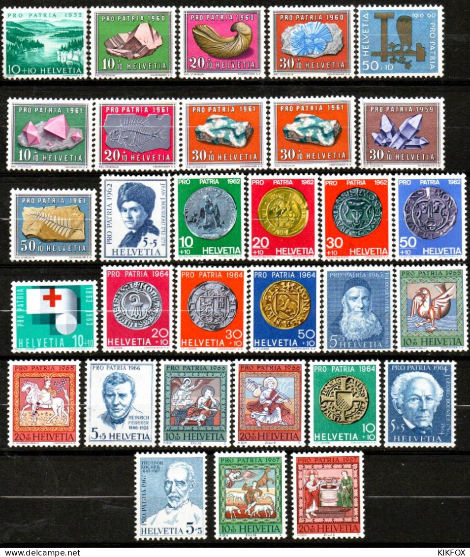 SUISSE ,SCHWEIZ, 1953 - 1961, 1962 - 1967, LOT PRO PATRIA, UNGEBRAUCHT, CHARNIERES - Unused Stamps