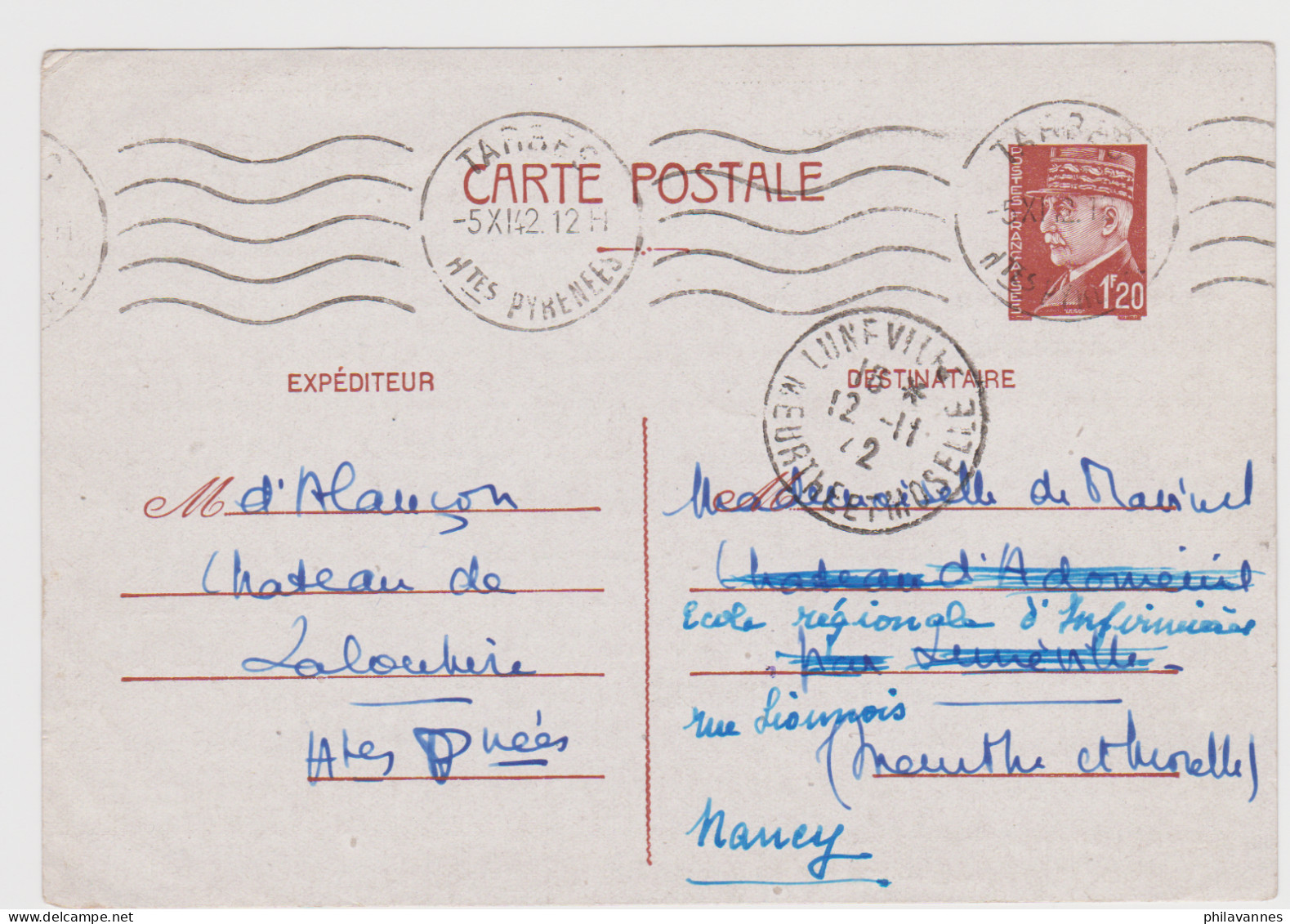 TARBES, 1942, 515cp1 (SN24/12/16.2) - Postales Tipos Y (antes De 1995)