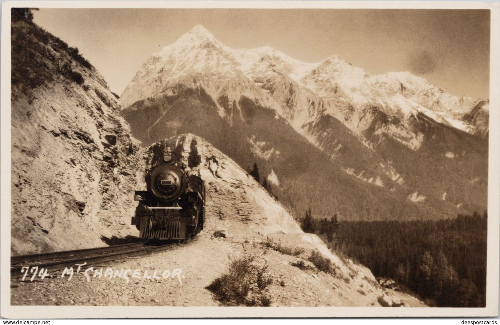 Byron Harmon #774 Mt Chancellor BC British Columbia Train Locomotive 5178 Railway Unused RPPC Postcard Z2 - Otros & Sin Clasificación