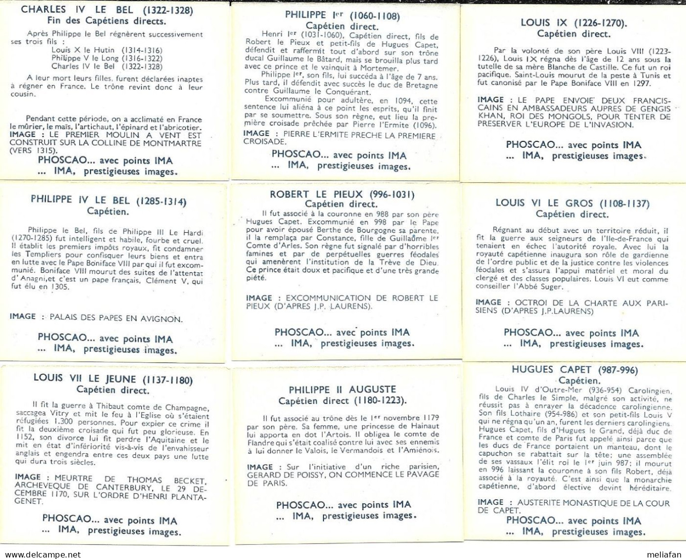 AG57 - BON-POINTS PHOSCAO - PHILIPPE IV LE BEL HUGUES CAPET PHILIPPE II CHARLES IV LOUIS VI VII IX ROBERT LE PIEUX - Diplômes & Bulletins Scolaires