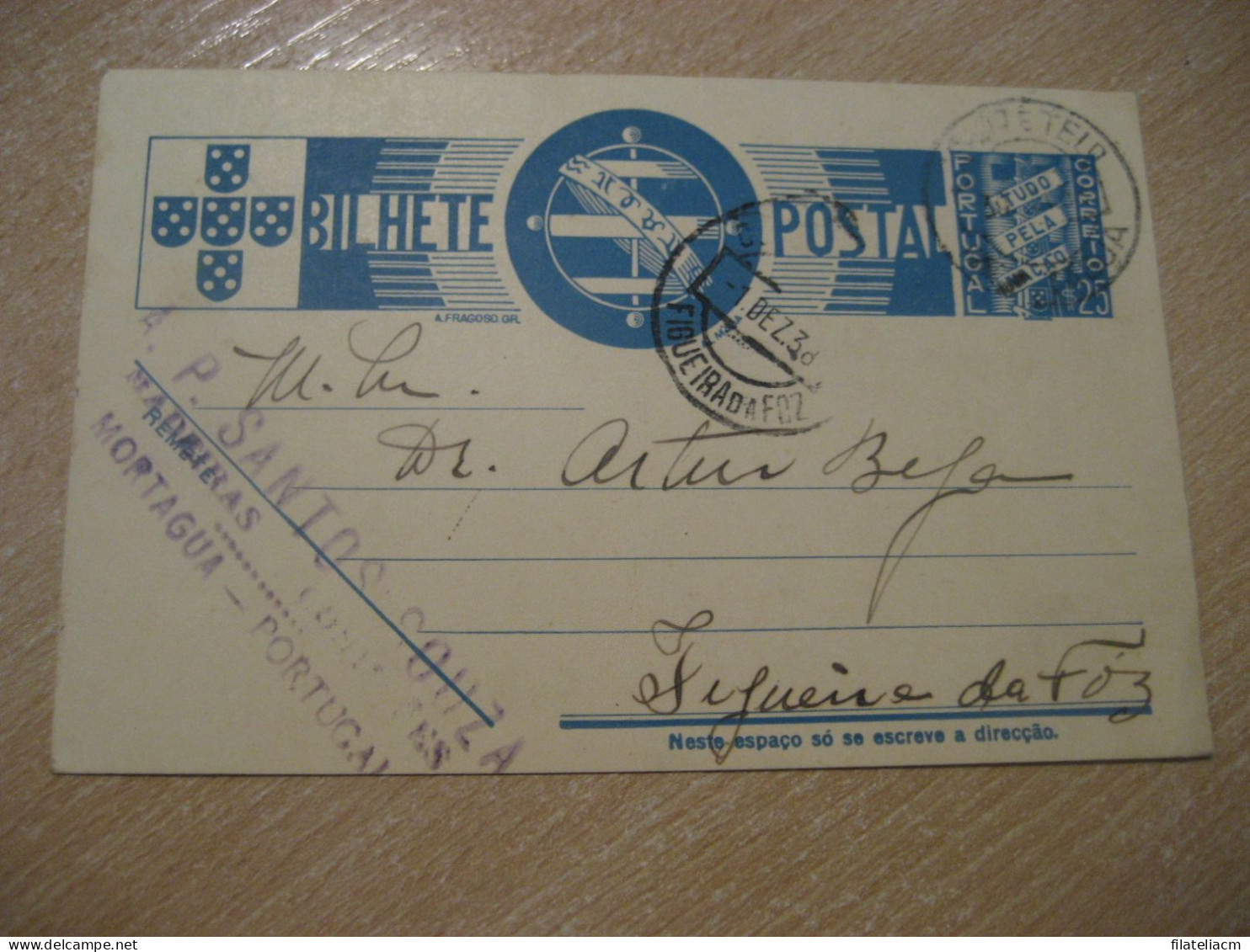 MORTAGUA 1938 To Figueira Da Foz Cancel Bilhete Postal Stationery Card PORTUGAL - Cartas & Documentos