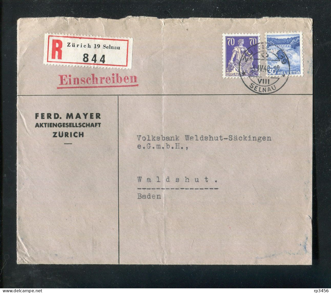 "SCHWEIZ" 1940, Reco-Brief Mit Rueckseits Deutscher "ZENSUR" Ex Zuerich Nach Waldshut (R1166) - Briefe U. Dokumente