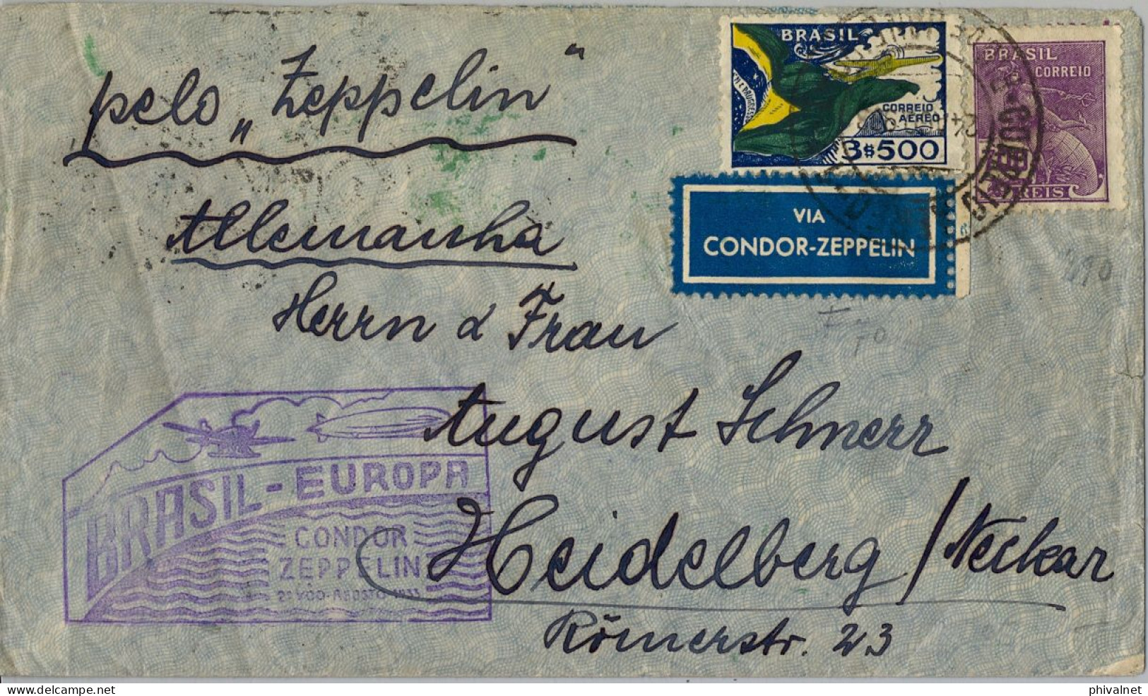 1933 BRASIL , RIO DE JANEIRO - HEIDELBERG , VIA CÓNDOR - ZEPPELIN , MAGNÍFICO SOBRE CIRCULADO - Lettres & Documents