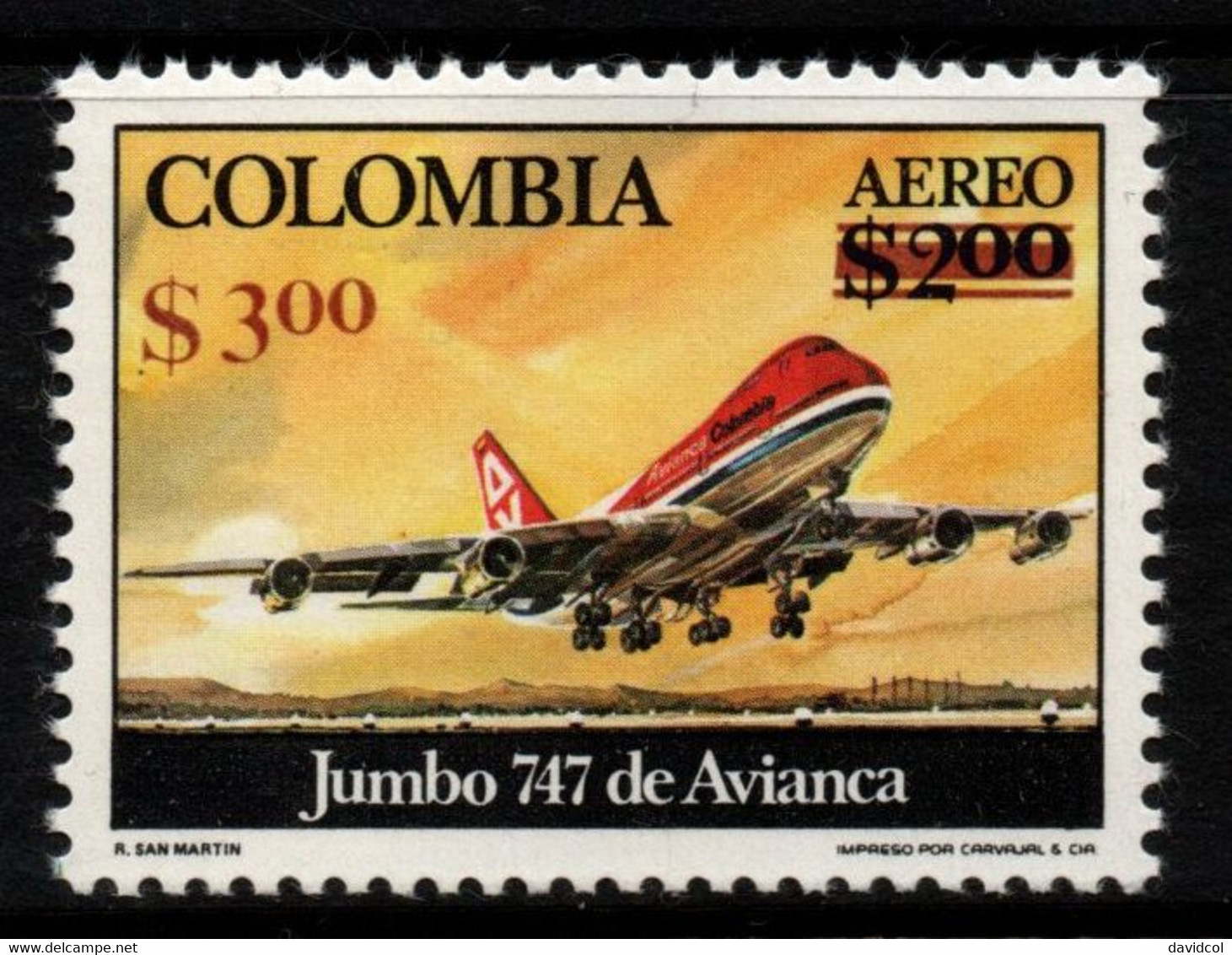 05- KOLUMBIEN - 1977- MI#:1326- MNH- PLANE – JUMBO 747 - SURCHARGED - Colombie