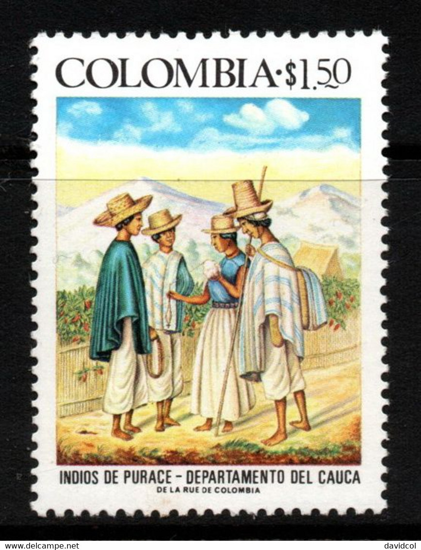 08- KOLUMBIEN - 1976- MI#:1310- MNH- INDIANS OF PURACE IN THE DEPARTMENT OF CAUCA - Kolumbien