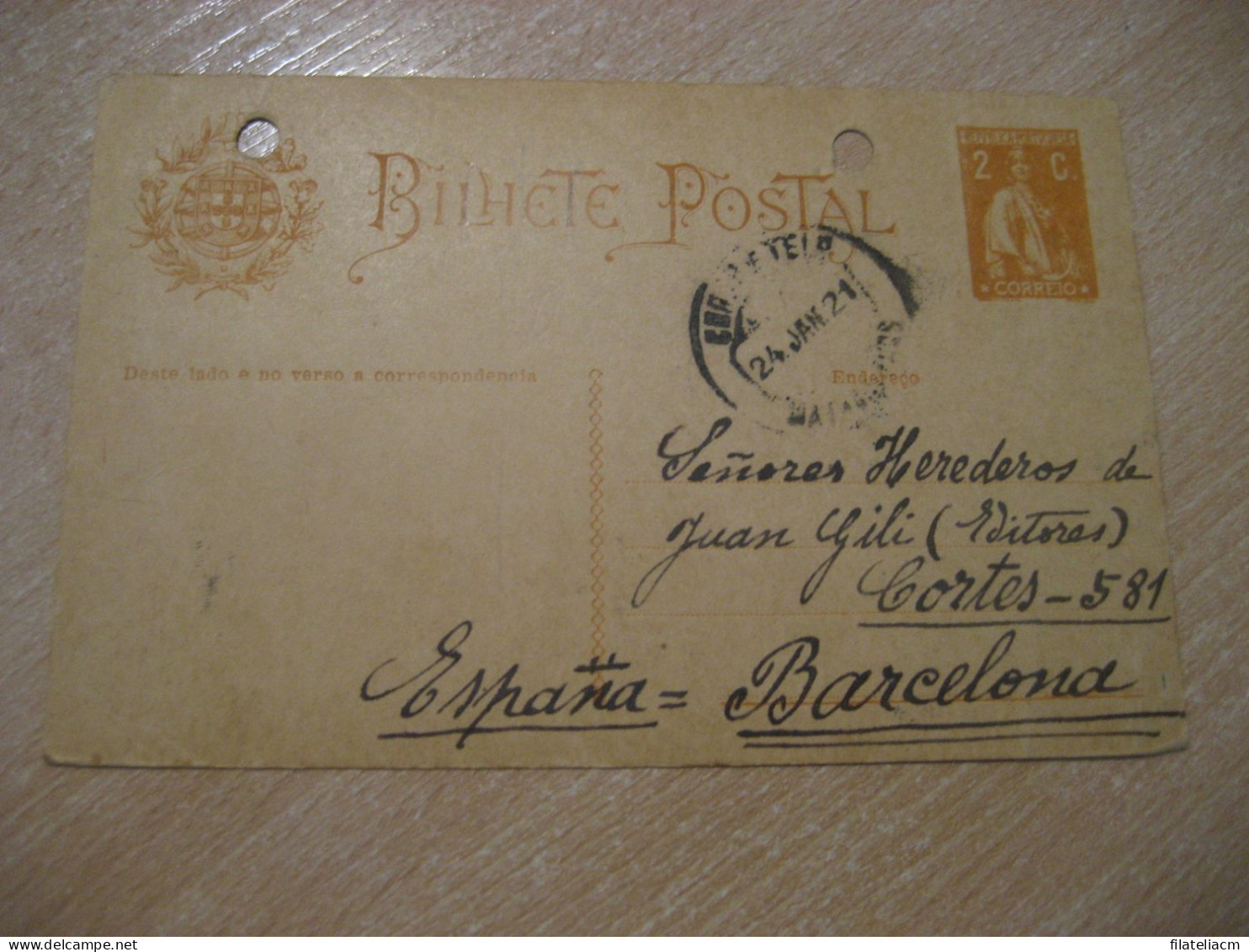 MATOSINHOS 1921 To Barcelona Spain Cancel Bilhete Postal Stationery Card PORTUGAL - Cartas & Documentos