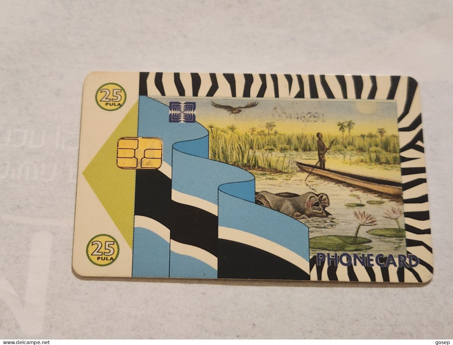 BOTSWANA-(BW-BTC-0013A)-Hippo & Canoe-(3)-(25 PULA)-(BOGAA-000446291)-used Card+1card Prepiad Free - Botsuana