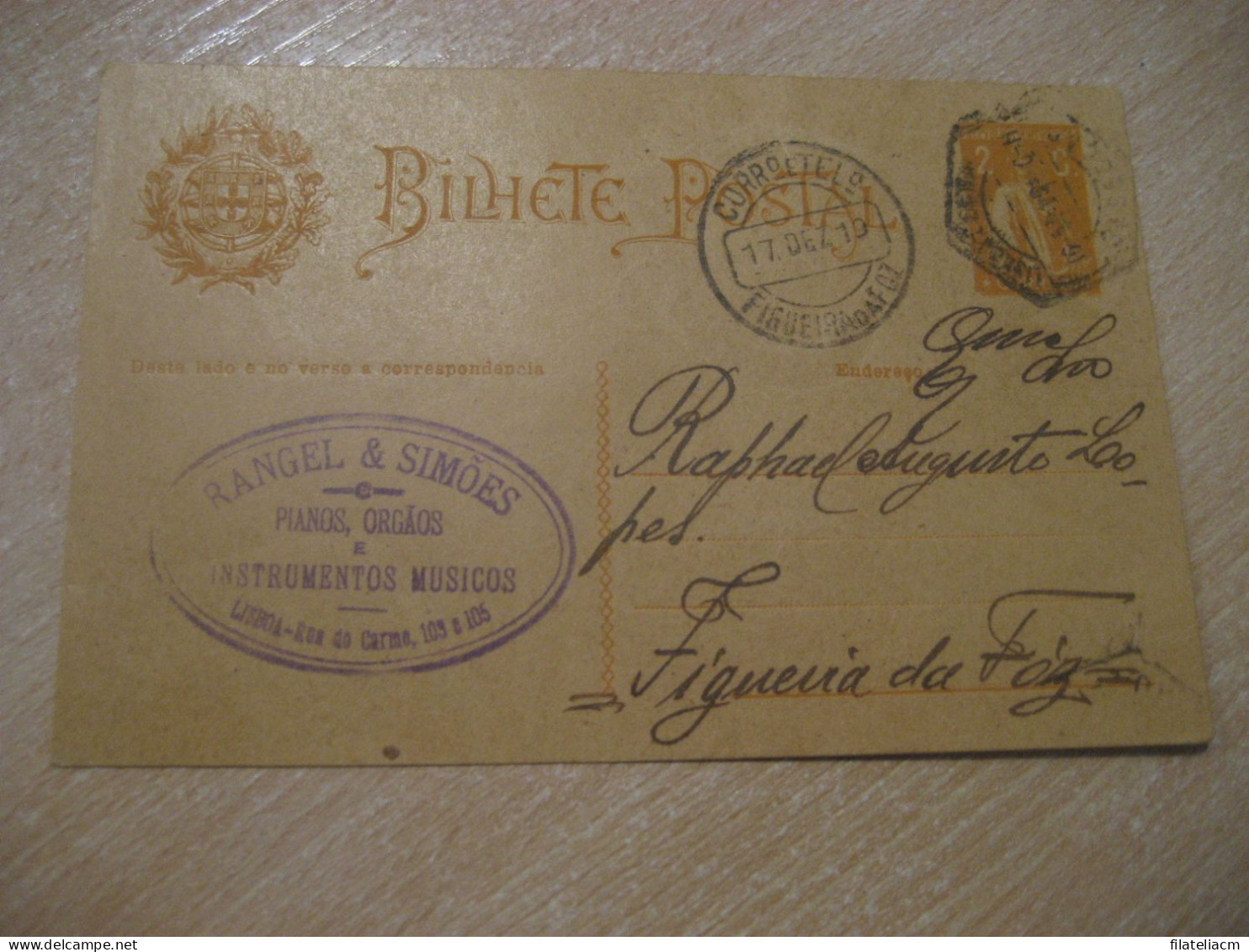 LISBOA Pianos Organos Music Instruments 1919 To Figueira Da Foz Cancel Bilhete Postal Stationery Card PORTUGAL - Lettres & Documents
