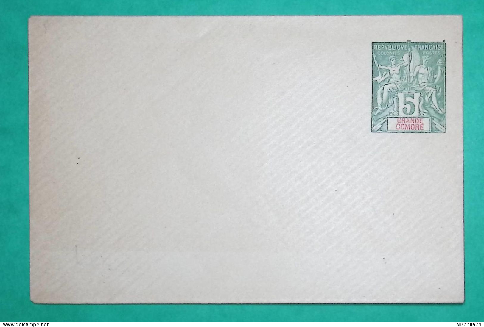 ENTIER 5C VERT TYPE GROUPE GRANDE COMORE NEUF COVER FRANCE - Cartas & Documentos