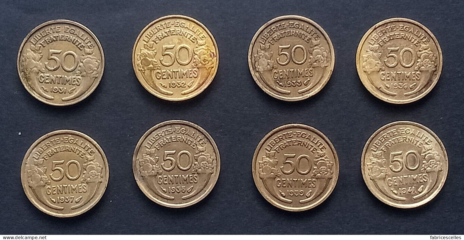 Lot 50 Centimes Morlon 1931, 1932, 1933, 1936, 1937, 1938, 1939, 1941 - 50 Centimes