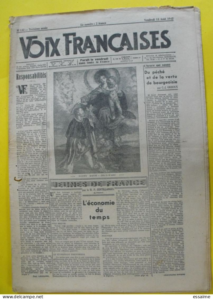Voix Françaises N° 133 Du 13 Août 1943. Collaboration Antisémite. Paul Morand Lesourd - War 1939-45