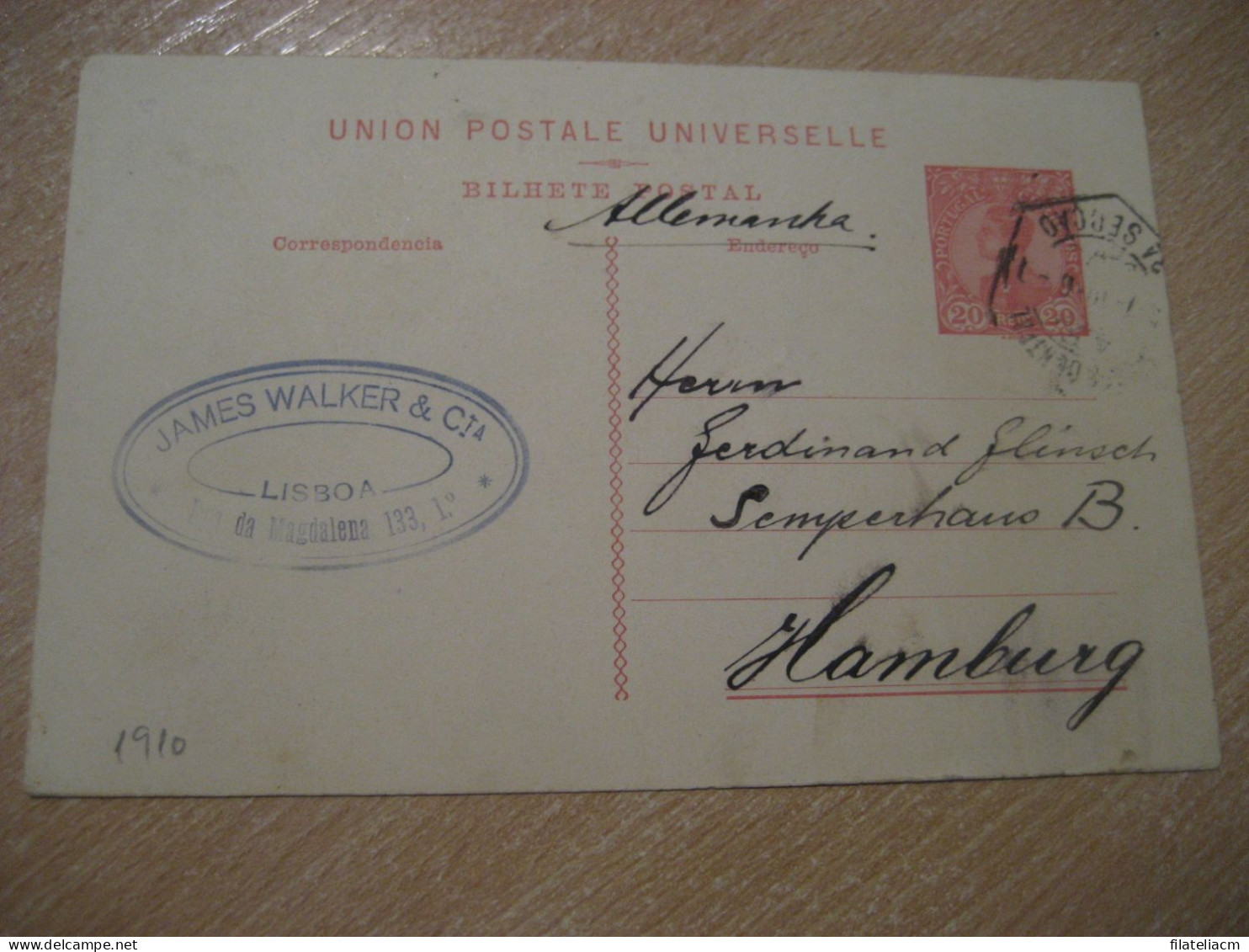 LISBOA 1910 To Hamburg Germany Cancel UPU Bilhete Postal Stationery Card PORTUGAL - Cartas & Documentos