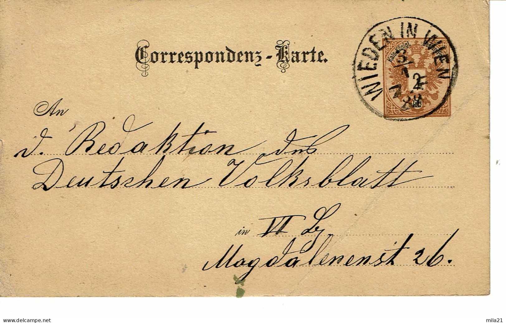 Empire AUTRICHIEN Timbre Type N°40  CORRESPONDENZ KARTE DE 1889 - Postkarten