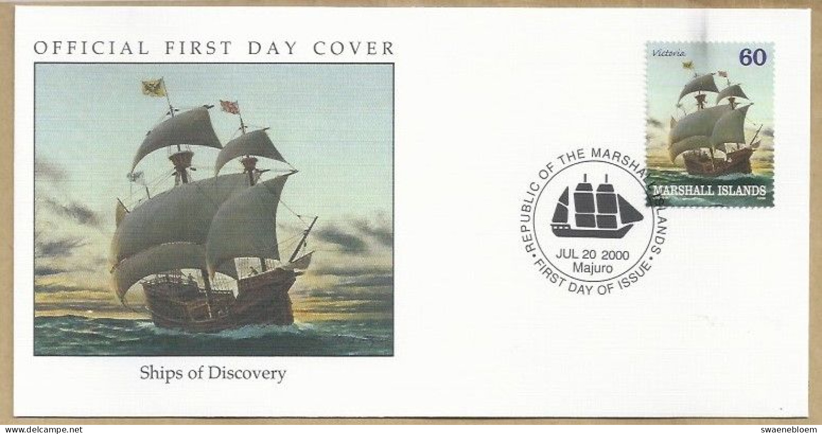 FDC. REPUBLIC OF THE MARSHALL ISLANDS. JUL 20 2000 MAJURO. VICTORIA. SHIPS OF DISCOVERY. C163.FDC. (6-5) - Marshall